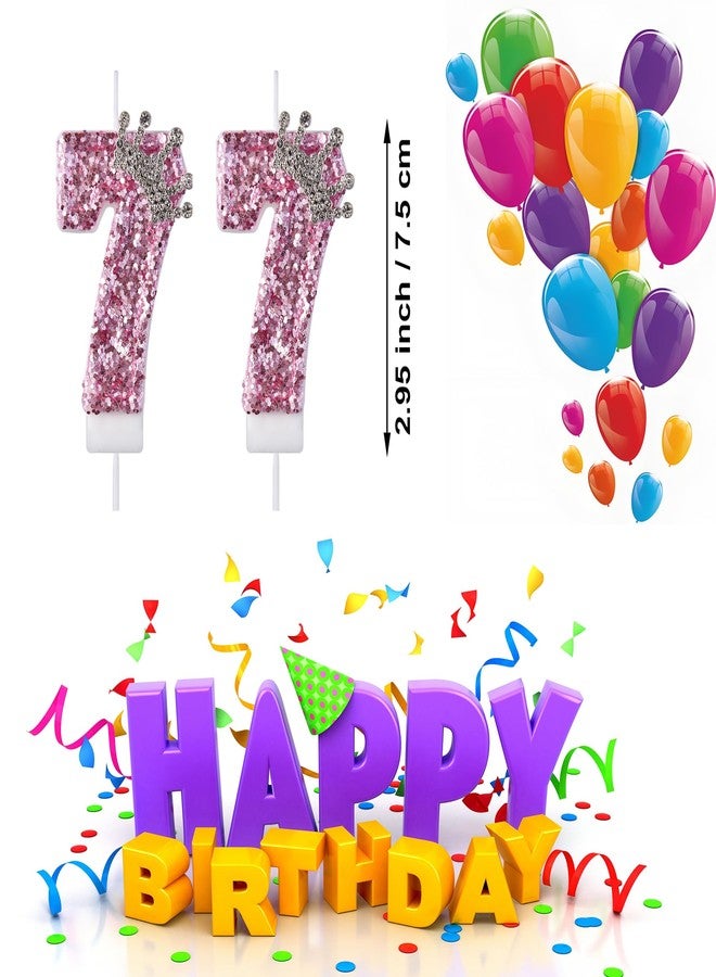 VSHILI 77 Birthday Candles, 77th Cake Candles, Pink Happy Birthday Number 77 Candles Cake Topper Decorations for Party Men Women - Image 2